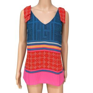CAbi Tank Top Womens Nomad Tie Sleeve Colorful Print Boho Sleeveless Blouse size